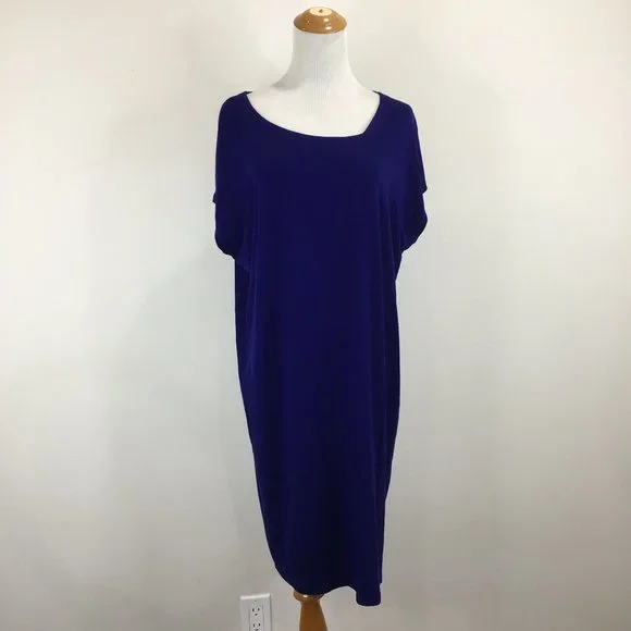 Eileen Fisher | Dresses | Eileen Fisher Blue Relaxed Fit Asymmetric Collar  Very Short Sleeve Dress | Poshmark
